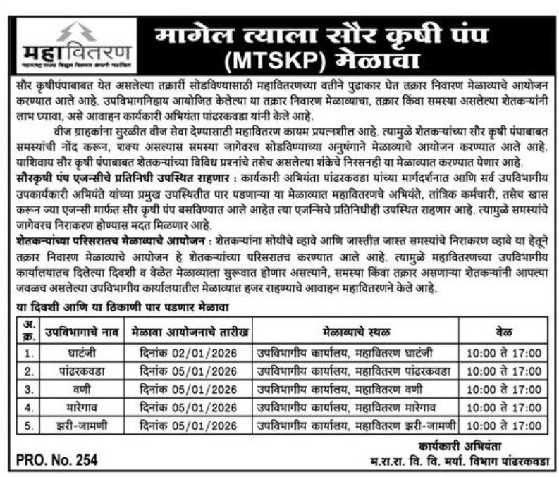 MahaVitaran MTSKP Melava Free Solar Pump Details