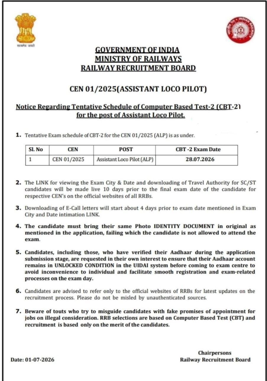 RRB ALP CBT 2 Admit Card Download