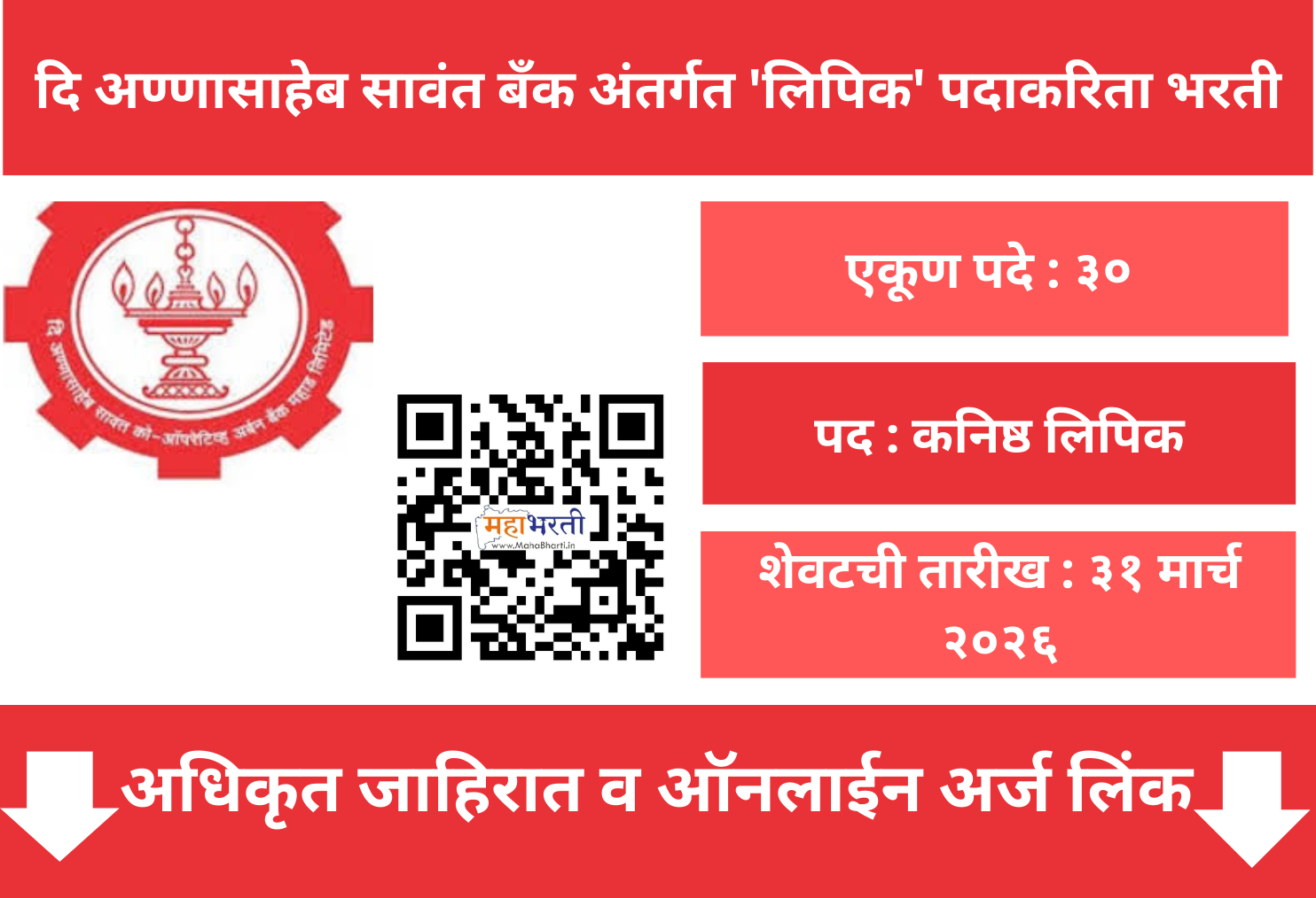 Annasaheb Savant Co-Op Bank Bharti 2026