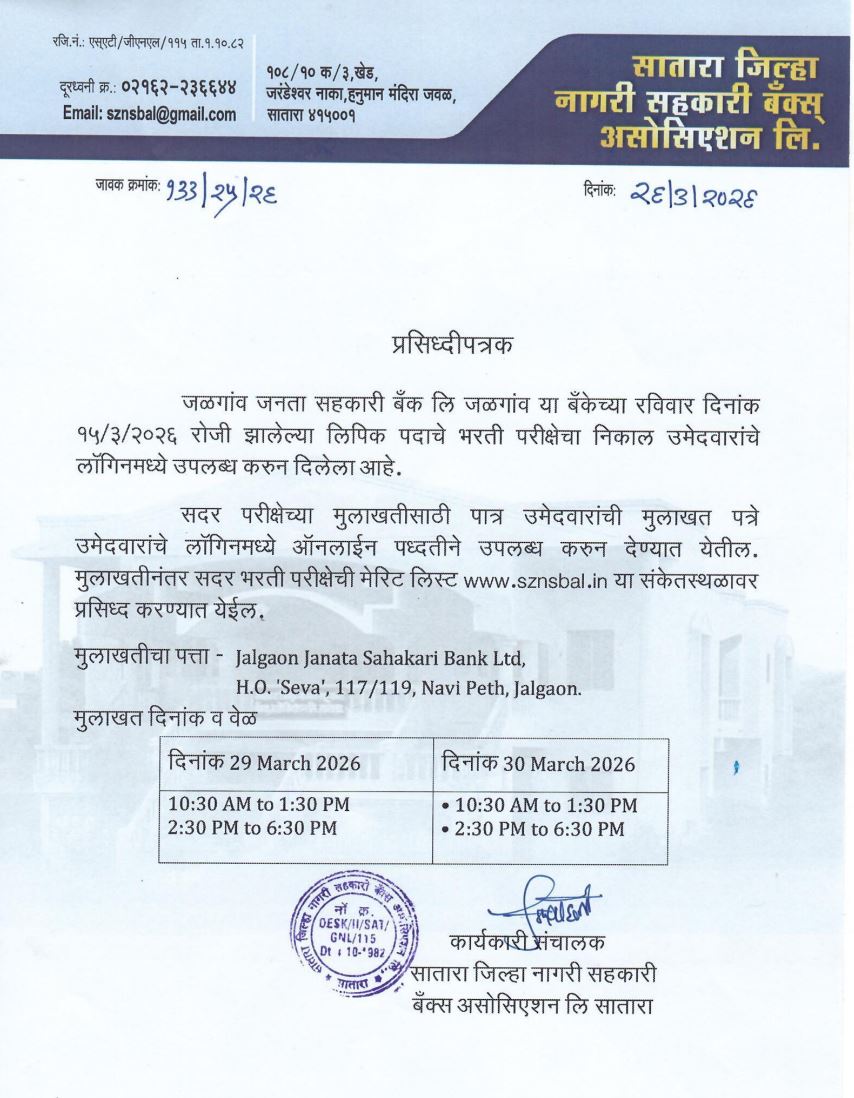 Jalgaon Janata Sahakari Bank Result