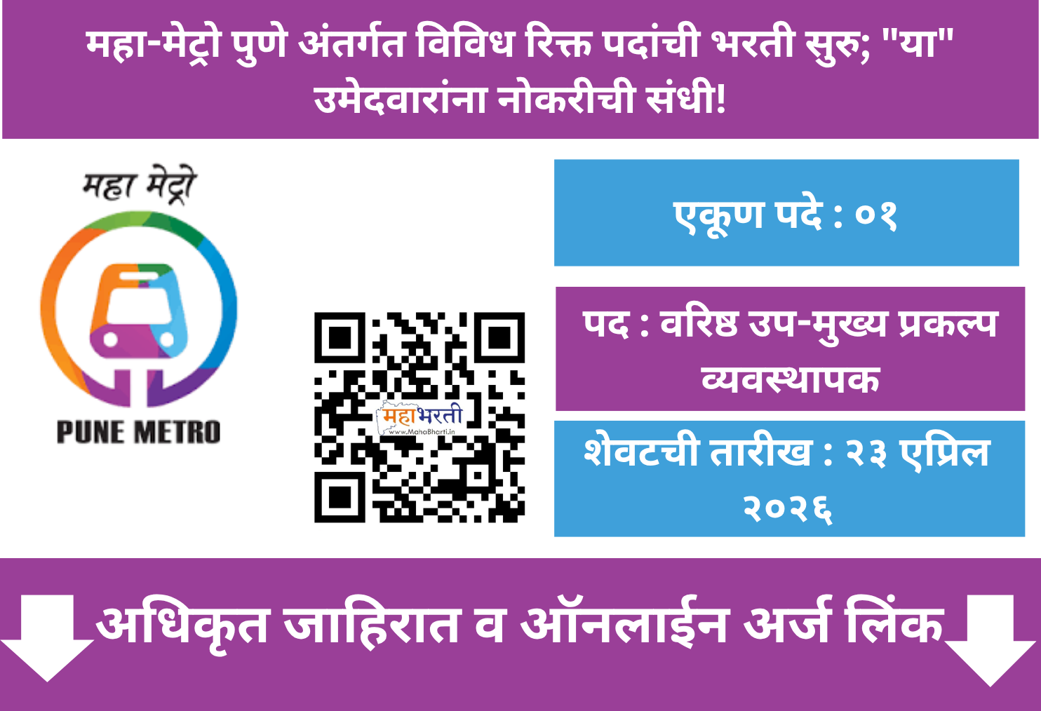 Pune Metro Rail Bharti 2026