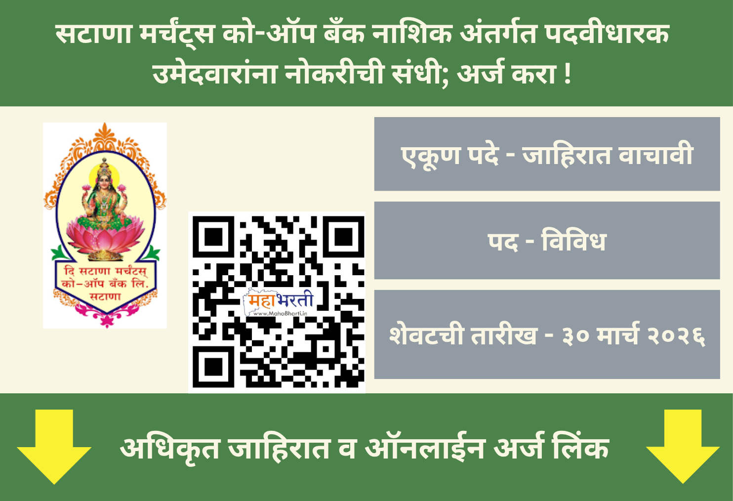Satana Merchants Co-op Bank Ltd Bharti 2026