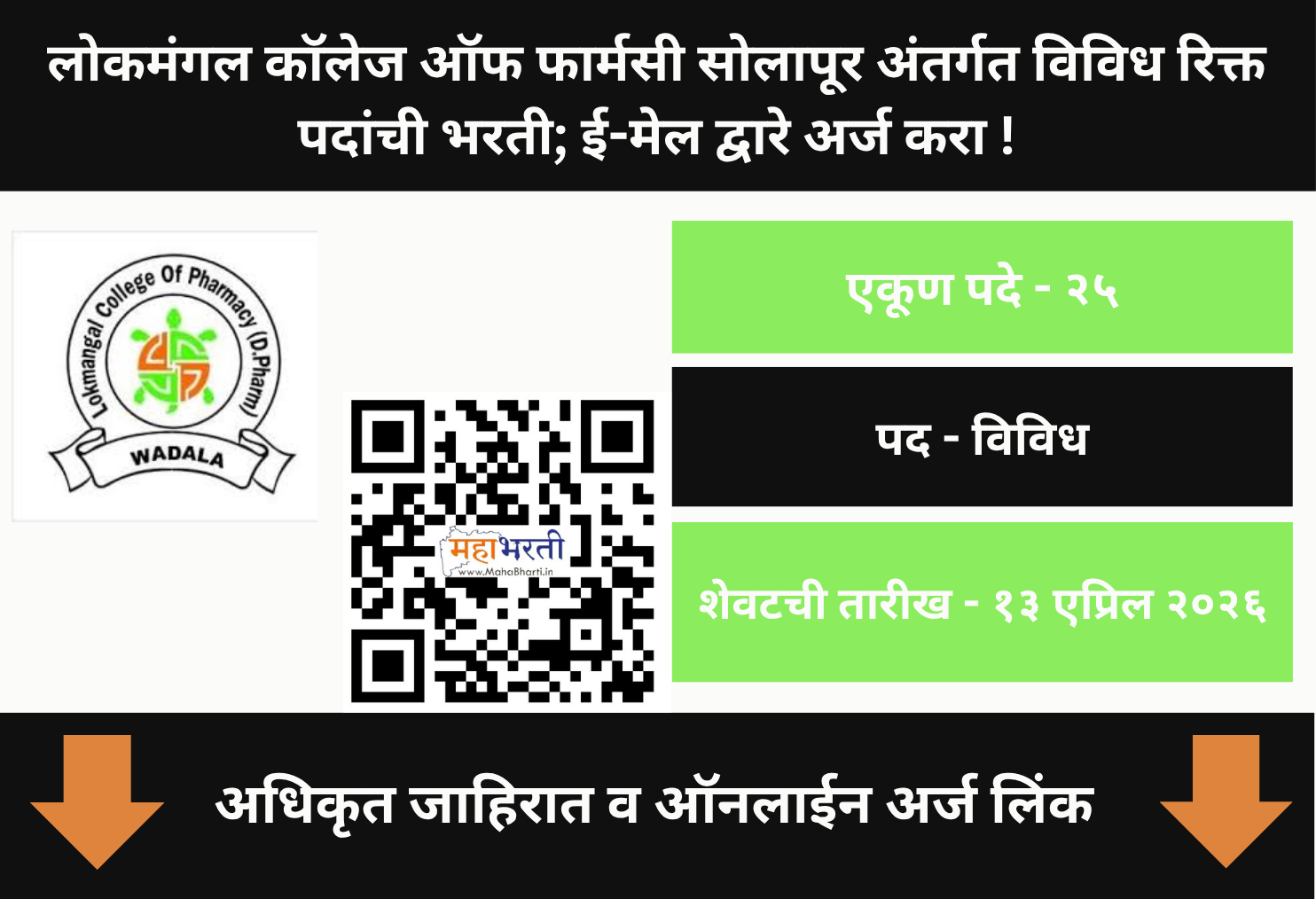 Lokmangal College of Pharmacy Solapur Bharti 2026