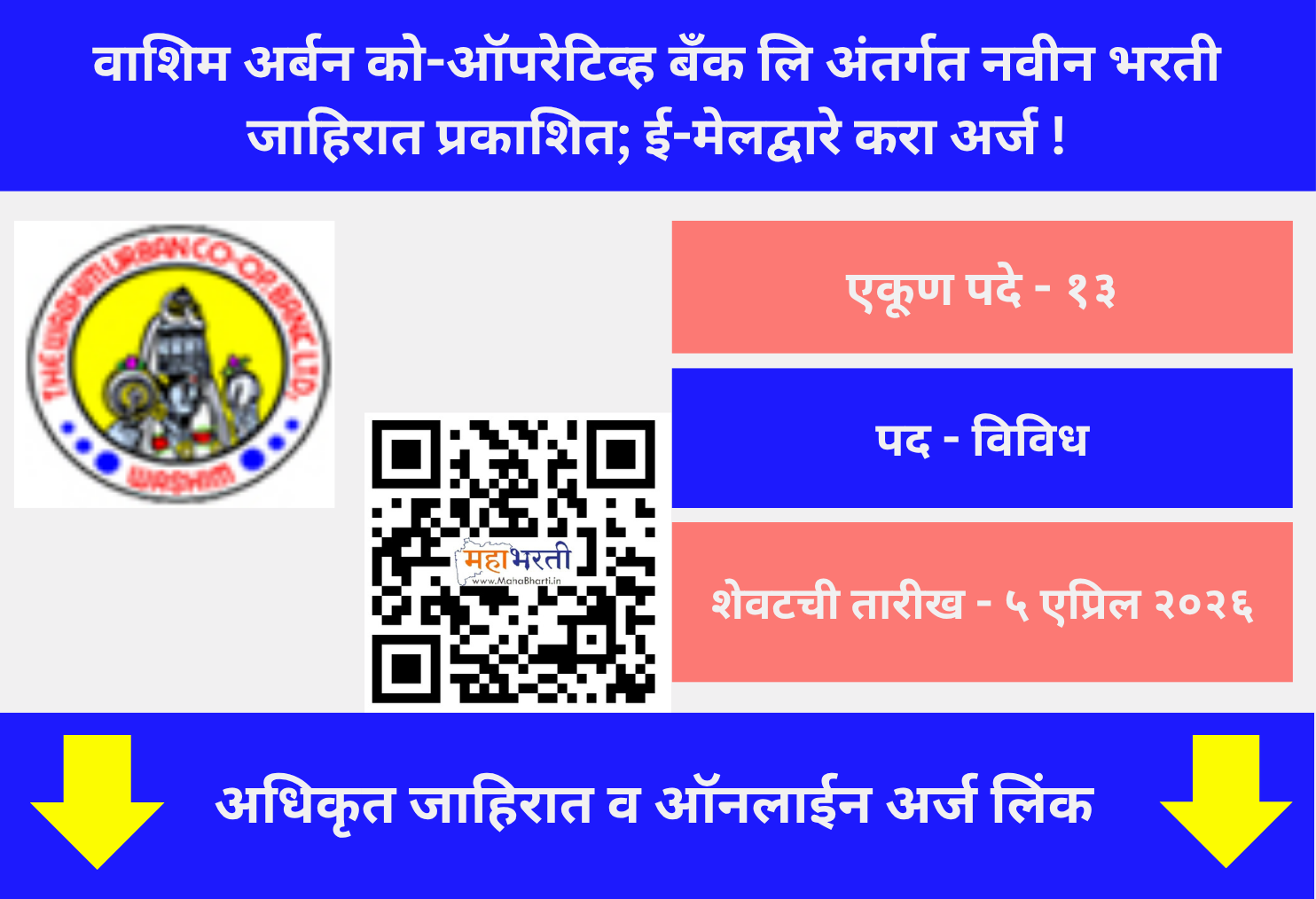 Washim Urban Co-Op Bank Bharti 2026